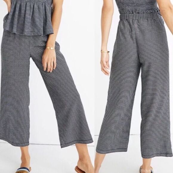 Madewell Texture & Thread High-Rise Wide-Leg Striped Pull On Pant - Picture 1 of 8